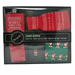 Bespoke Holiday Santa Box Tailored Menswear Flask 5 Piece Christmas Set